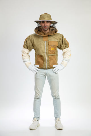 Khaki Beekeeping Ventilated Jacket with Round Veil