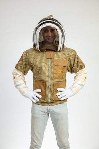 Khaki Beekeeping Ventilated Jacket with Fencing Veil
