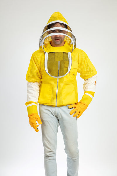 Yellow Beekeeping Ventilated Jacket with Fencing Veil
