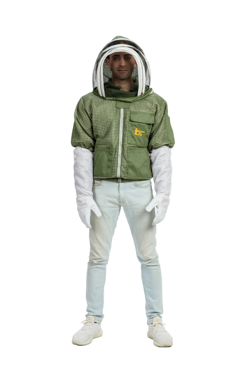 Olive Green Beekeeping Ventilated Jacket with Fencing Veil