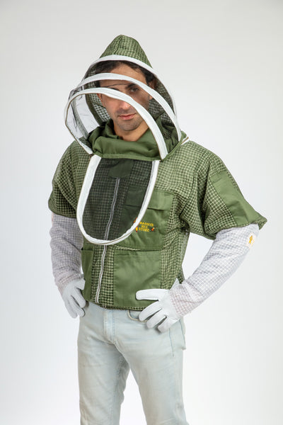 Olive Green Beekeeping Ventilated Jacket with Fencing Veil