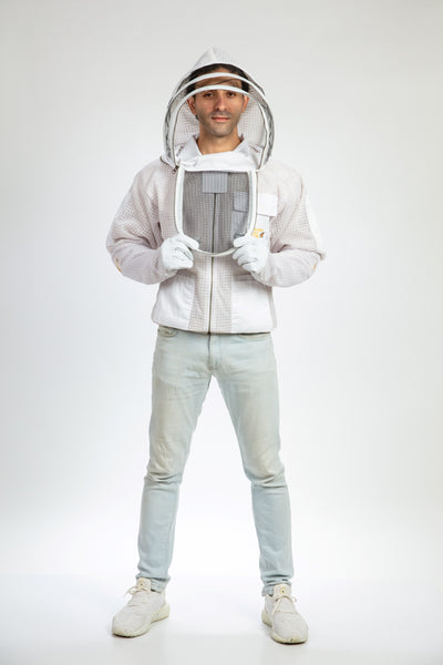 White Beekeeping Ventilated Jacket with Fencing Veil