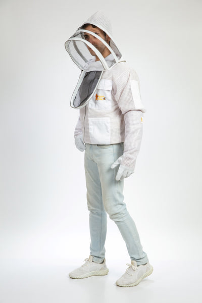 White Beekeeping Ventilated Jacket with Fencing Veil