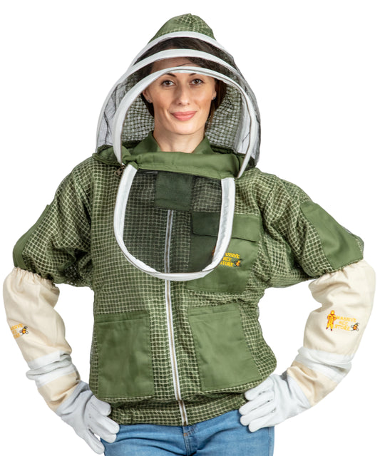 Olive Green Beekeeping Ventilated Jacket with Fencing Veil