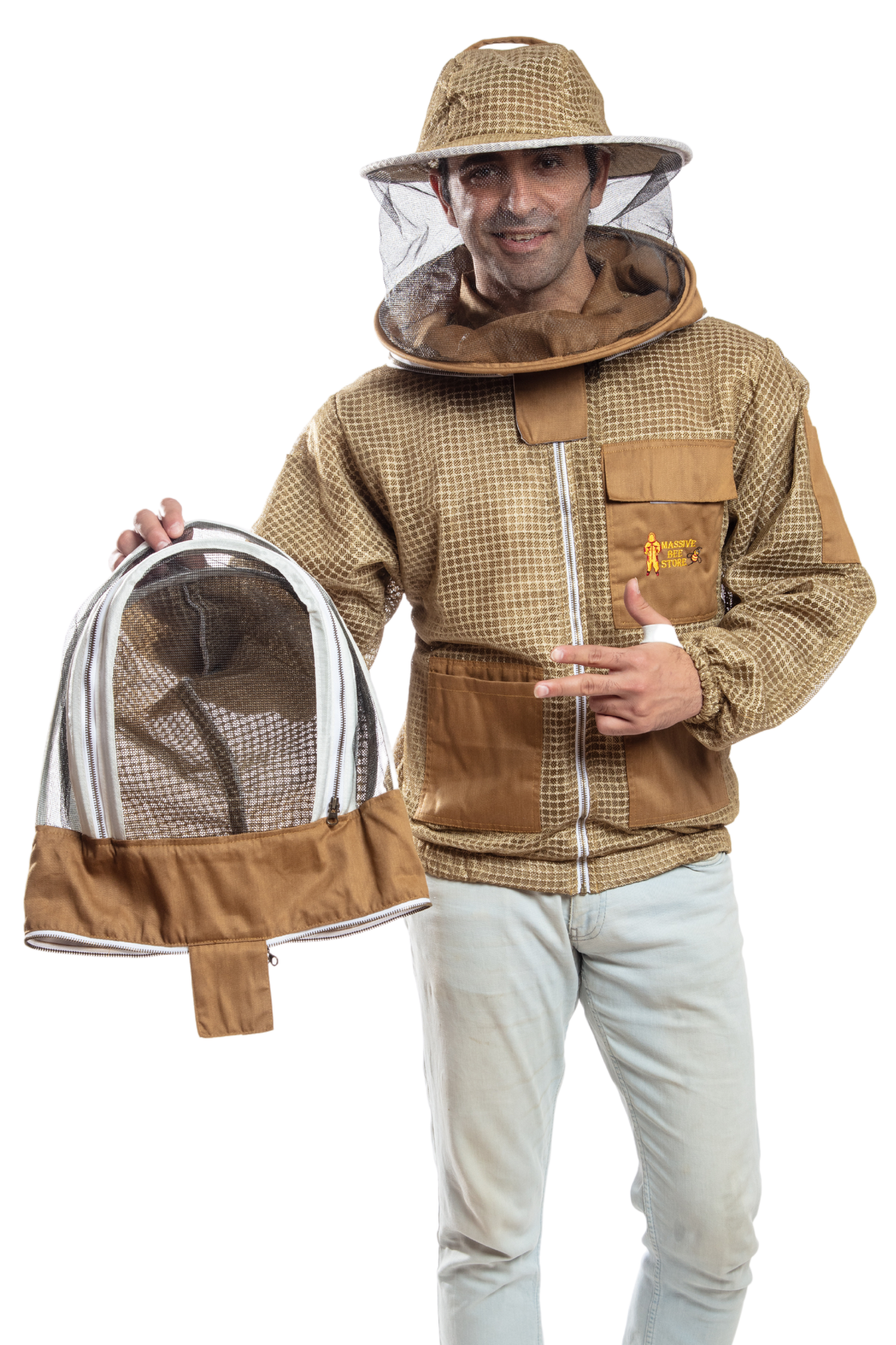 Khaki Beekeeping Ventilated Jacket with Round Veil & fencing jacket