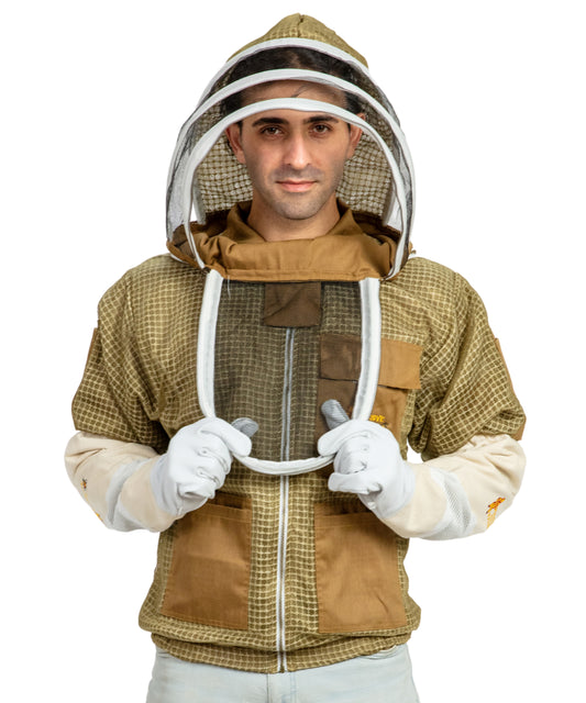 Khaki Beekeeping Ventilated Jacket with Fencing Veil
