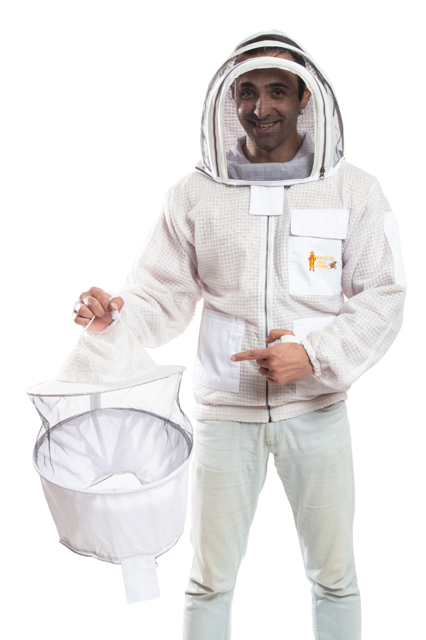 White Beekeeping Ventilated Jacket with Round Veil & fencing jacket