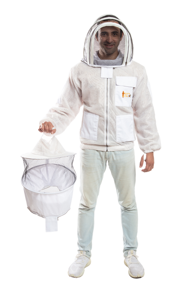 White Beekeeping Ventilated Jacket with Round Veil & fencing jacket