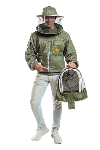 Olive Green Beekeeping Ventilated Jacket with Round Veil & fencing jacket