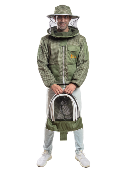 Olive Green Beekeeping Ventilated Jacket with Round Veil & fencing jacket