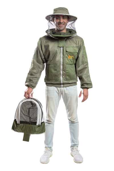 Olive Green Beekeeping Ventilated Jacket with Round Veil & fencing jacket