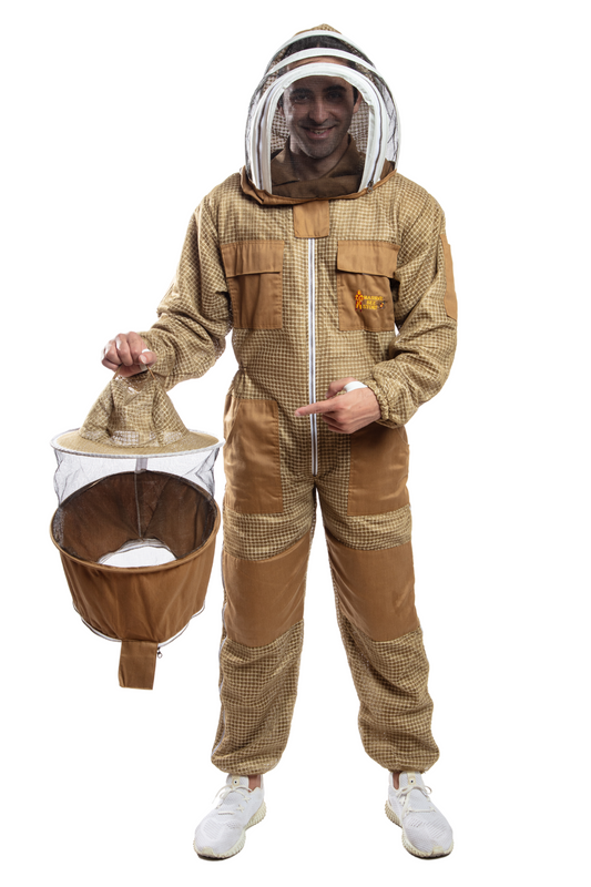 Khaki Ventilated Beekeeping Suit with Round & Fencing Veil