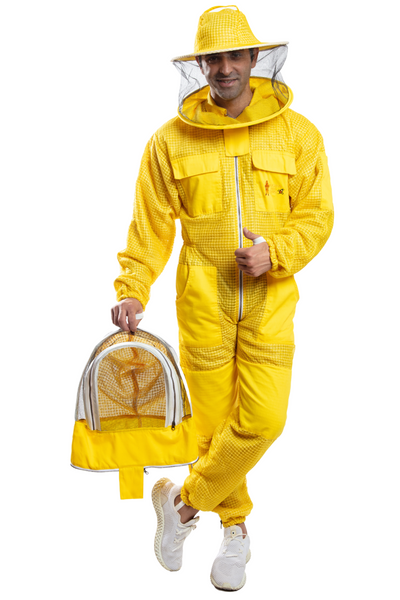 Yellow Beekeeping Ventilated Suits with Round Veil & Fencing Veil