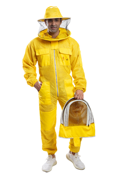 Yellow Beekeeping Ventilated Suits with Round Veil & Fencing Veil