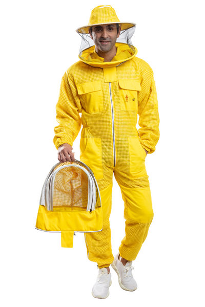 Yellow Beekeeping Ventilated Suits with Round Veil & Fencing Veil