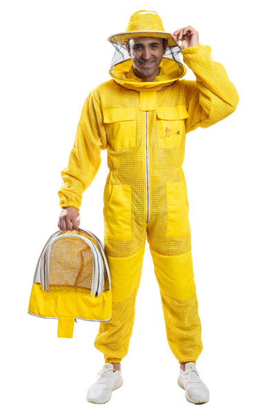 Yellow Beekeeping Ventilated Suits with Round Veil & Fencing Veil