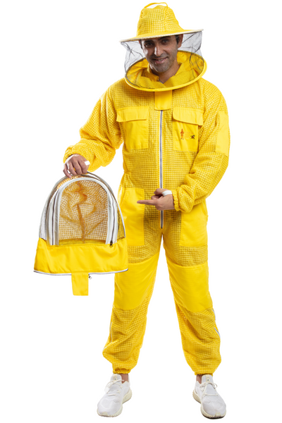 Yellow Beekeeping Ventilated Suits with Round Veil & Fencing Veil