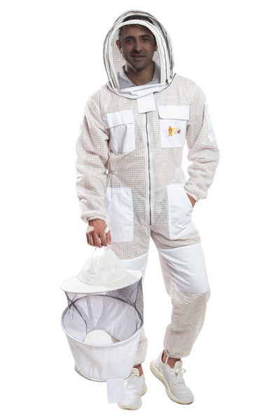 White Beekeeping Ventilated Suits with Round & Fencing Veil