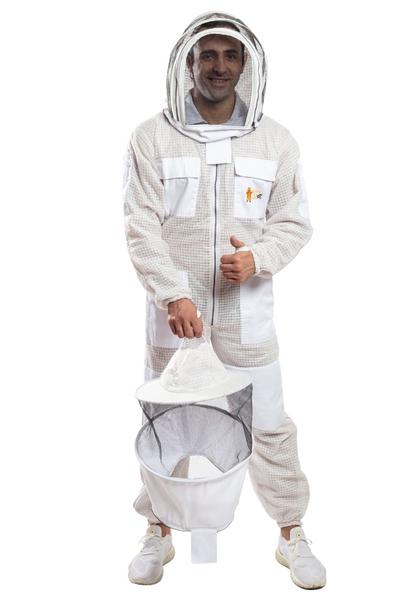 White Beekeeping Ventilated Suits with Round & Fencing Veil