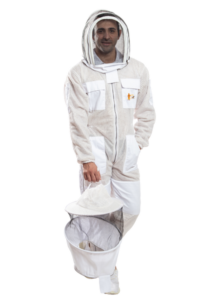 White Beekeeping Ventilated Suits with Round & Fencing Veil