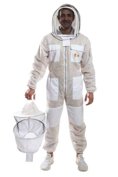 White Beekeeping Ventilated Suits with Round & Fencing Veil