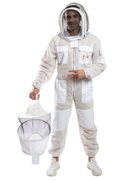 White Beekeeping Ventilated Suits with Round & Fencing Veil