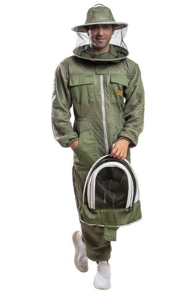 Olive Green Beekeeping Ventilated Suits with Round Veil & Fencing Veil