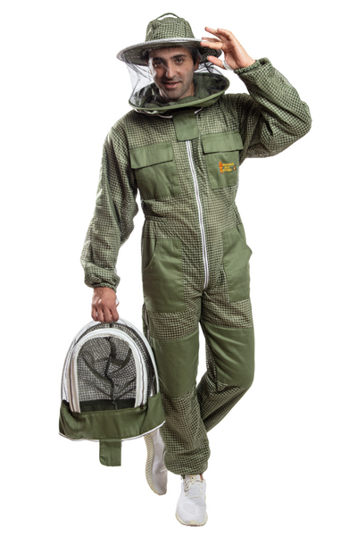 Olive Green Beekeeping Ventilated Suits with Round Veil & Fencing Veil