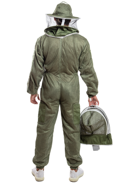 Olive Green Beekeeping Ventilated Suits with Round Veil & Fencing Veil