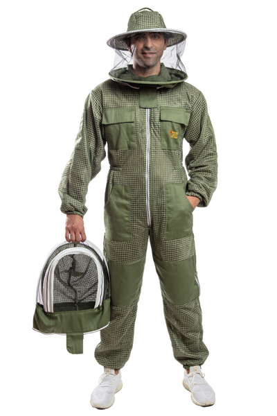 Olive Green Beekeeping Ventilated Suits with Round Veil & Fencing Veil