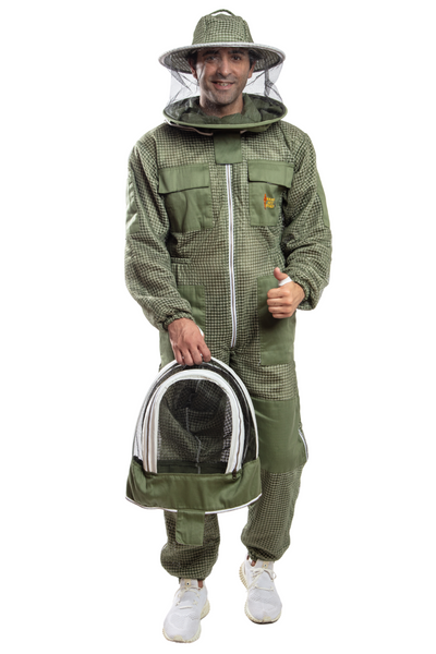 Olive Green Beekeeping Ventilated Suits with Round Veil & Fencing Veil