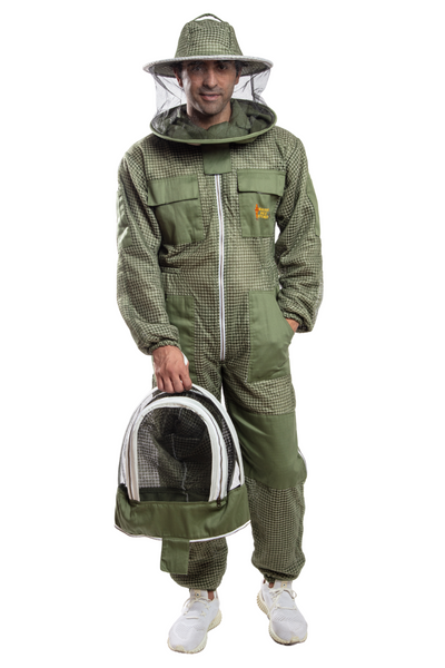 Olive Green Beekeeping Ventilated Suits with Round Veil & Fencing Veil