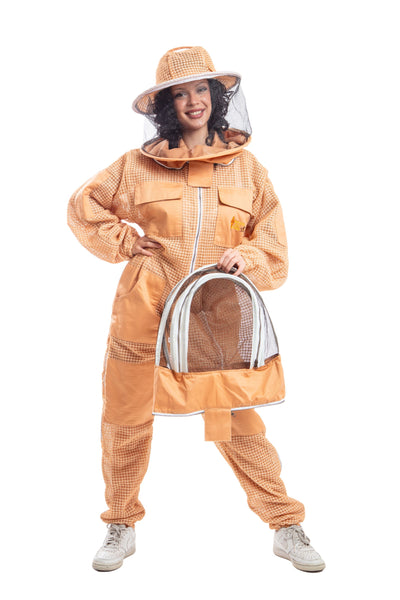 Sand/Peach Beekeeping Ventilated Suits with Round & Fencing Veil