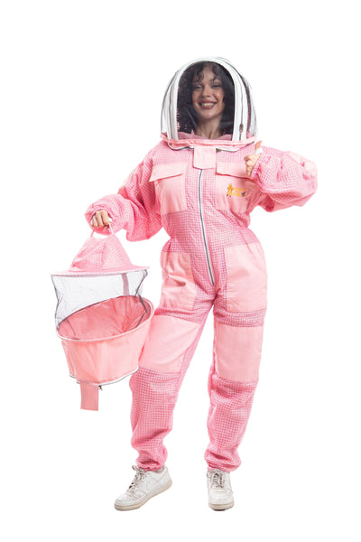 Pink Beekeeping Ventilated Suits with Round & Fencing Veil