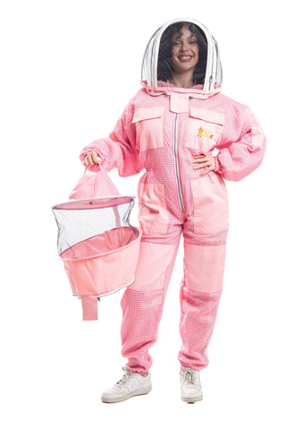 Pink Beekeeping Ventilated Suits with Round & Fencing Veil