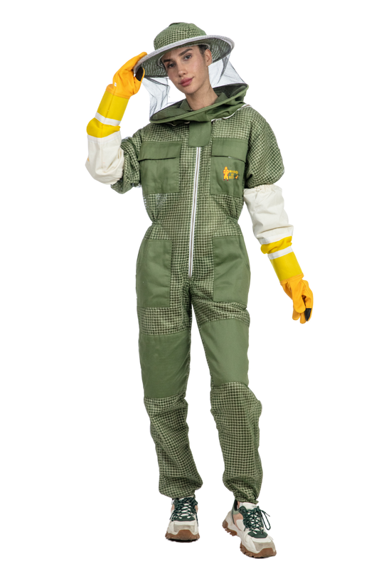 Olive Green Beekeeping Ventilated Suit with Round Veil