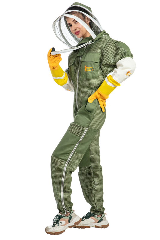 Olive Green Beekeeping Ventilated Suit with Fencing Veil