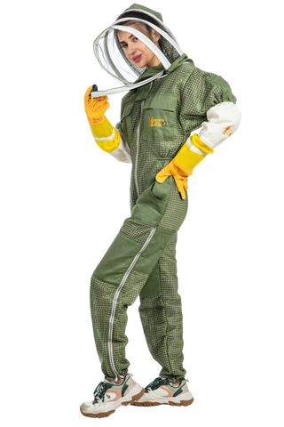 Olive Green Beekeeping Ventilated Suit with Fencing Veil