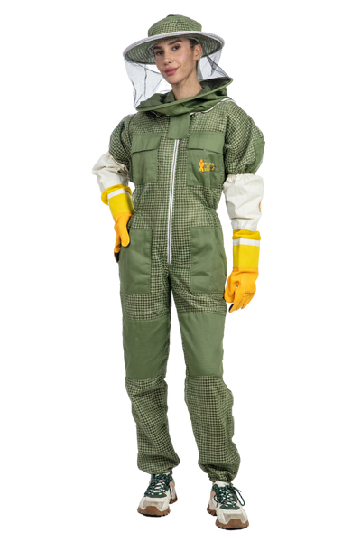 Olive Green Beekeeping Ventilated Suit with Round Veil