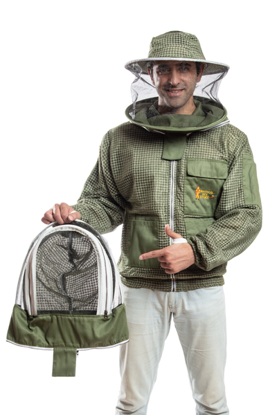 Olive Green Beekeeping Ventilated Jacket with Round Veil & fencing jacket