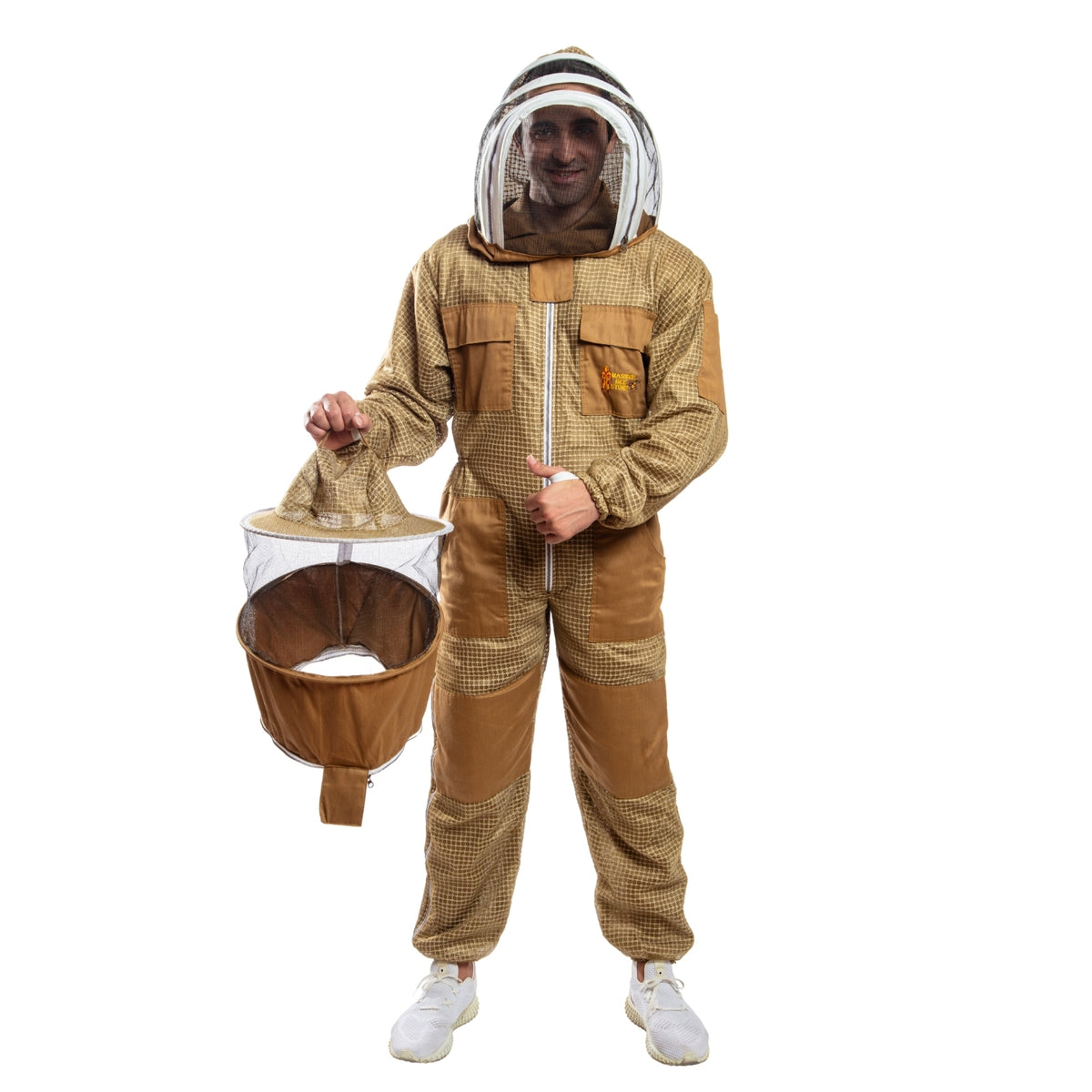 Khaki Ventilated Beekeeping Suit with Round & Fencing Veil