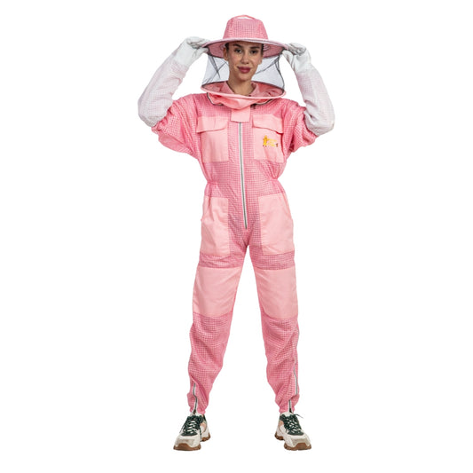 Pink Ventilated beekeeping Suits with Round Veil