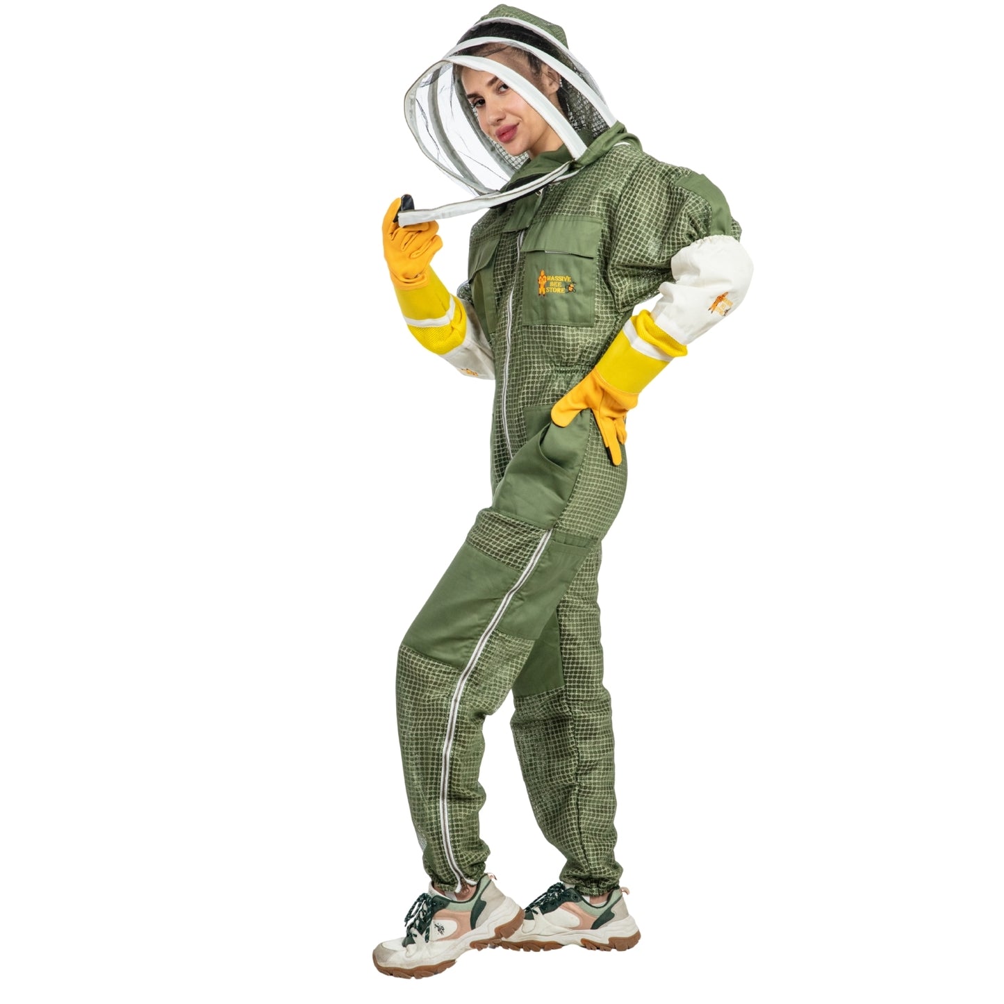 Olive Green Beekeeping Ventilated Suit with Fencing Veil