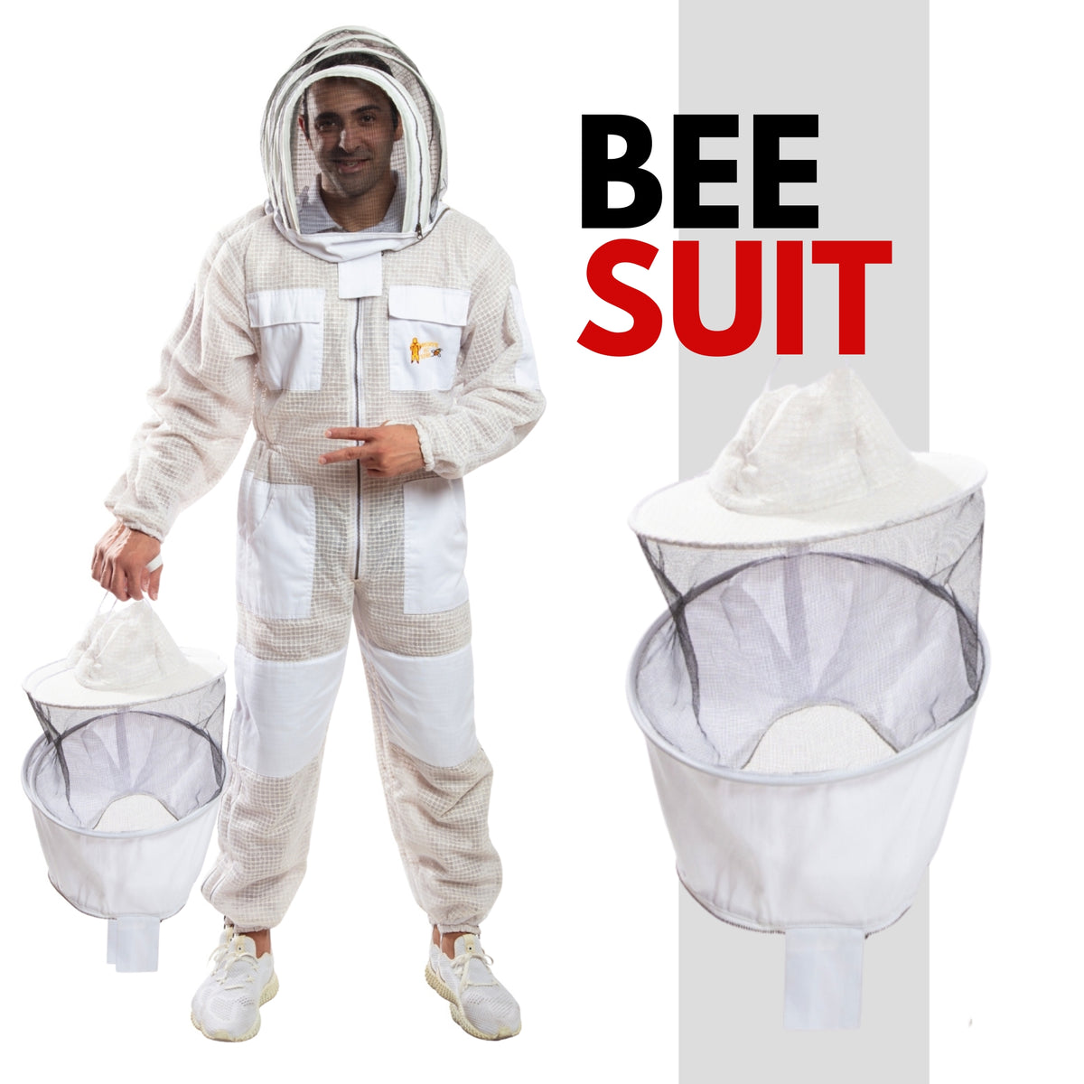 White Ventilated Beekeeping Suits with Round & Fencing Veil