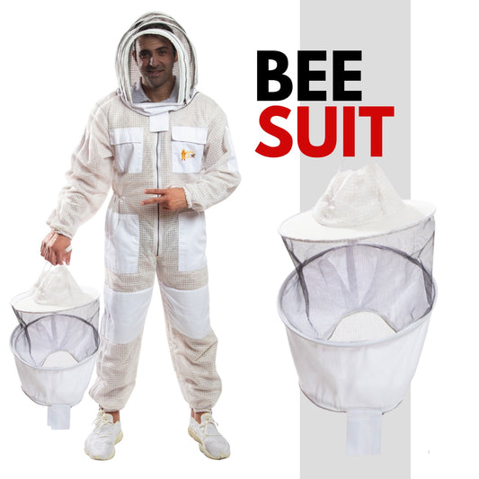 White Ventilated Beekeeping Suits with Round & Fencing Veil