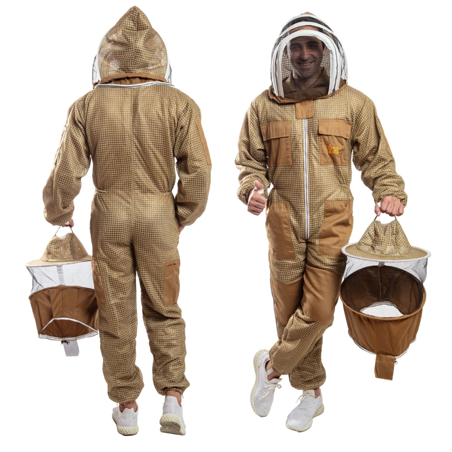 Khaki Ventilated Beekeeping Suit with Round & Fencing Veil