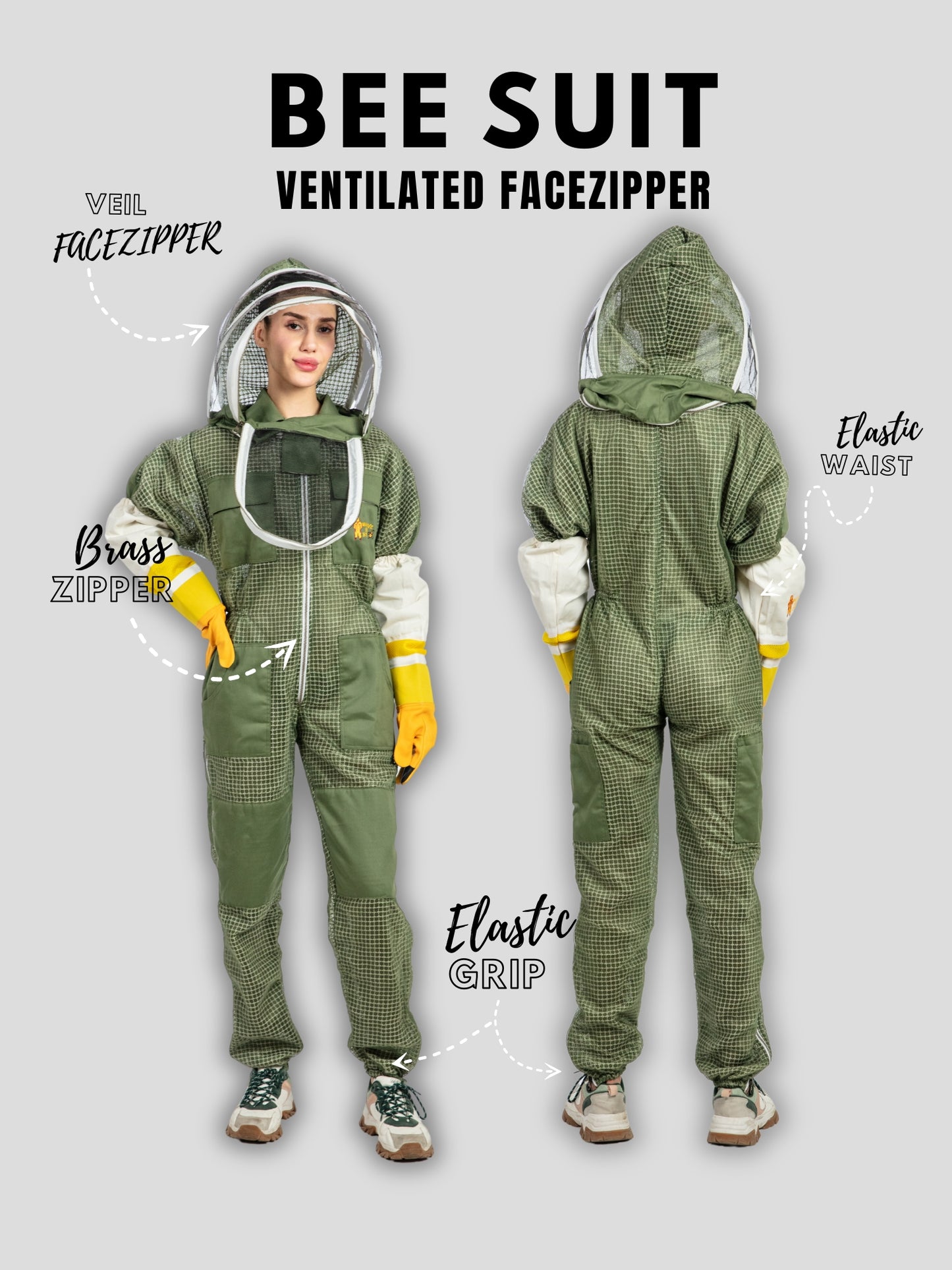 Olive Green Beekeeping Ventilated Suit with Fencing Veil