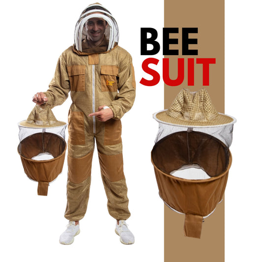 Khaki Ventilated Beekeeping Suit with Round & Fencing Veil